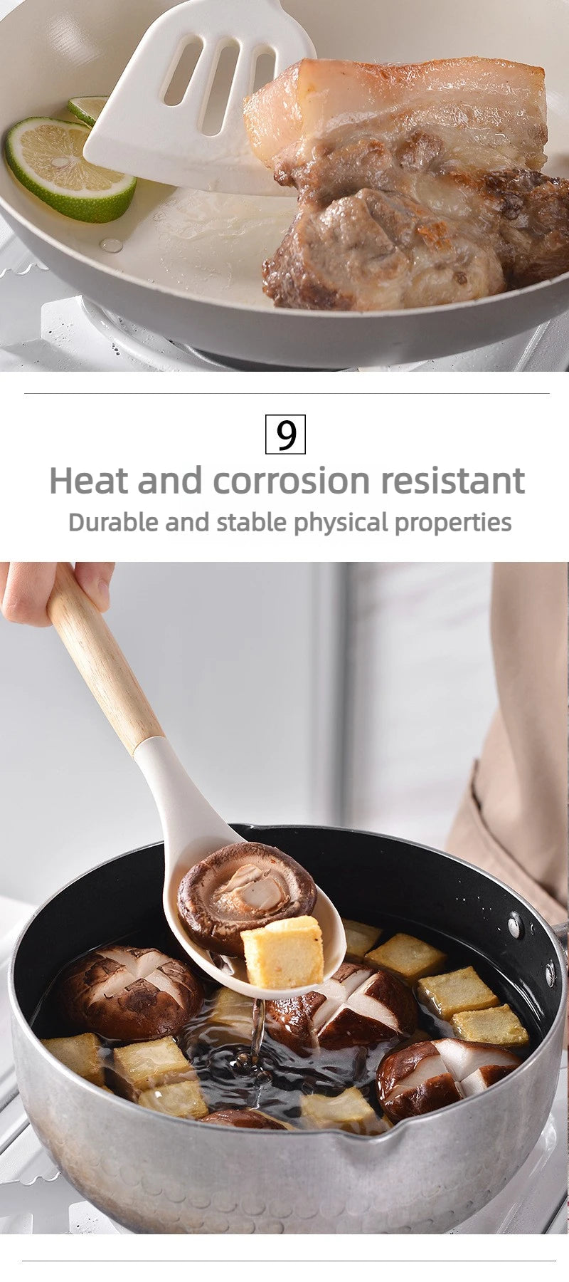 12Pcs Silicone Kitchen Utensils Set Heat Resistant Wooden Handle Non-Stick Cookware Tools Spatula Ladle Whisk Tongs for Cooking