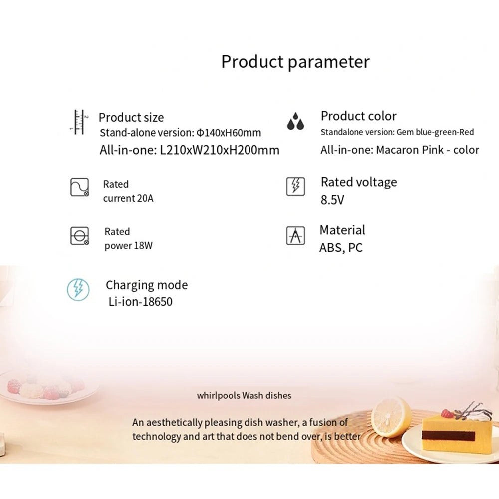 Mini Turbo Dishwasher Portable Ultrasonic Dish Washer USB Chargeable Vegetable Washing Machine Household Sink Dishwasher Device