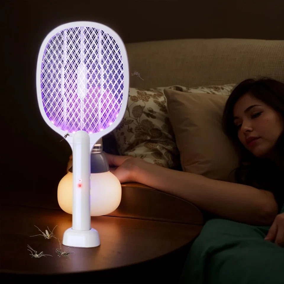 Handheld Electric Fly Swatter, Bug Zapper Racket, 2 in 1, USB Rechargeable, Mosquito Killer Lamp, Pest Control, 3000V