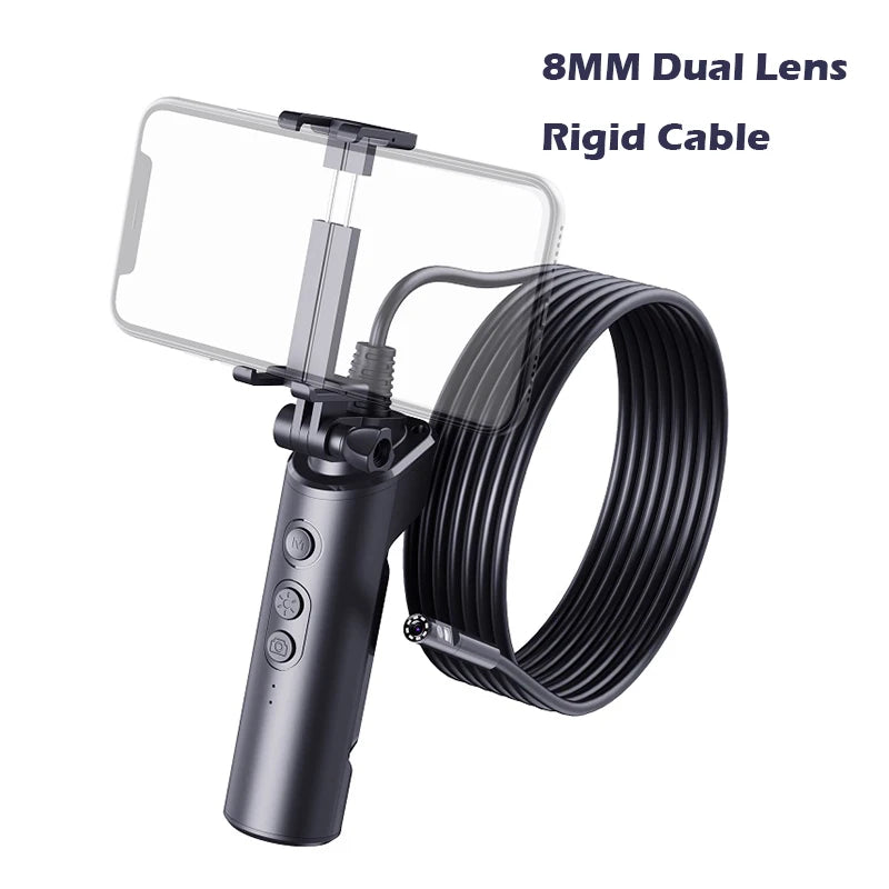 Dual Lens WIFI Endoscope HD1080P Wireless Pipe Inspection Borescope Camera Car Check Waterproof LEDs 2600mAh With Phone Holder