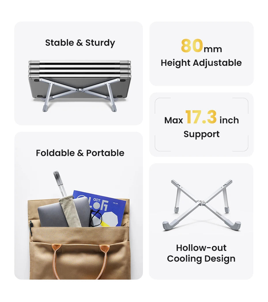 UGREEN Laptop Stand For Macbook Pro Foldable Aluminum Vertical Notebook Stand Laptop Support Macbook Air Pro Tablet Phone Stand