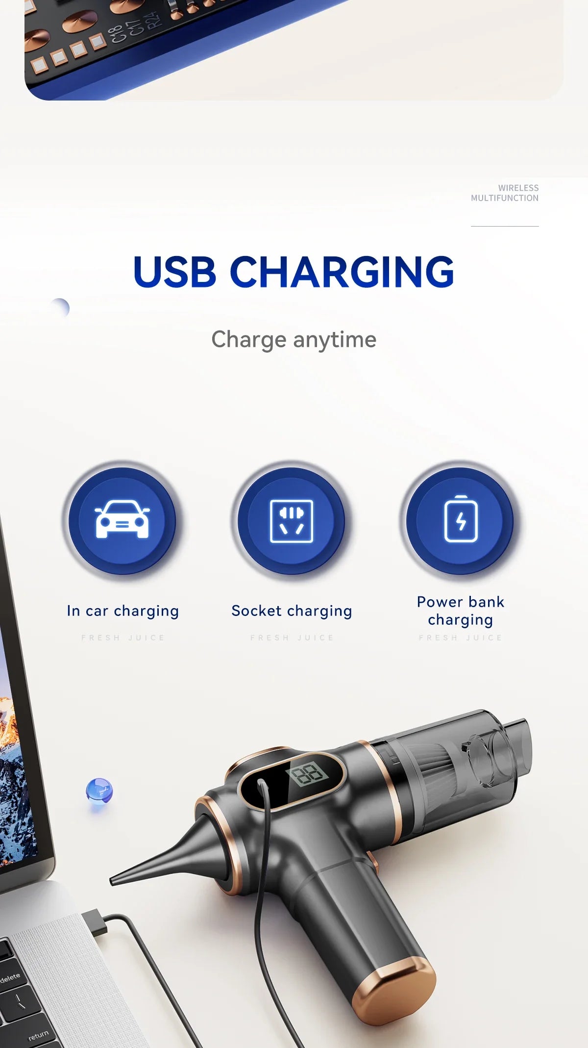 TINSOL Wireless Vacuum Cleaner Dual Use for Home and Car High Power Home Appliance With display Screen Carpet Sofa Car Cleaner