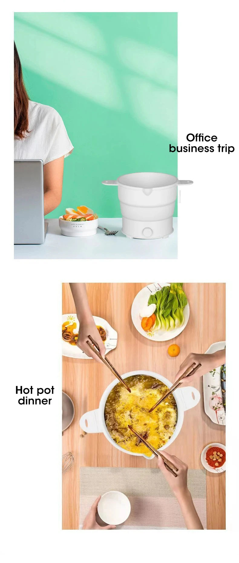 HOMEFISH Foldable Silicone Electric Pot Portable Multi-Purpose Hot Water Boiler for Travel 110/220V Kettle Ideal for Camping