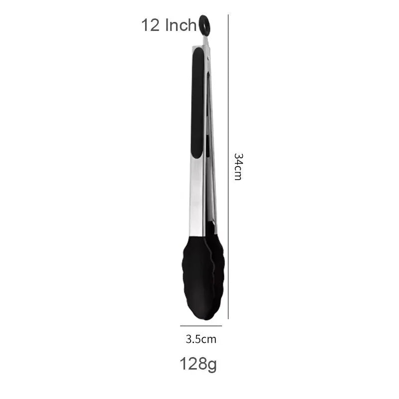 9 and 12 Inch Silicone Head Stainless Steel Bread and Salad Tongs Set Classic Novel Design for Everyday Dining for Restaurants