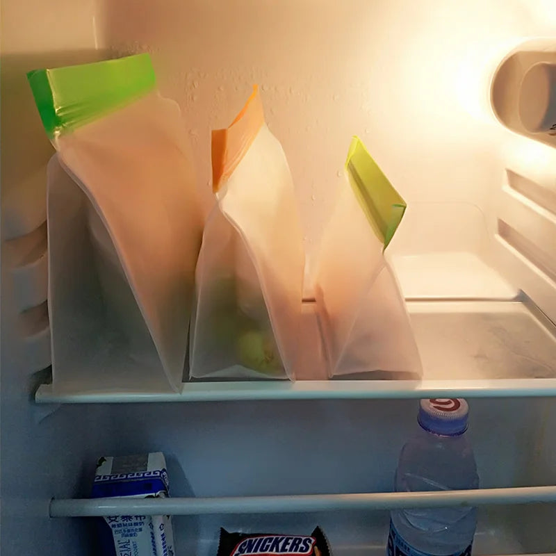 Reusable Silicone Food Bag Freezer Stand Up Fresh-keeping Bag Food Fruit Storage Bag Kitchen Leakproof Fresh Shut Bags BPA Free