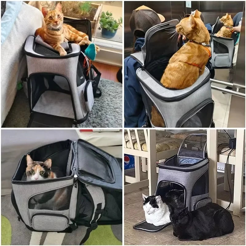 Cat Bag Outdoor Portable Cat Backpack, Foldable Small Dog And Cat Outdoor Bag Expandable Double Shoulder Pet Backpack