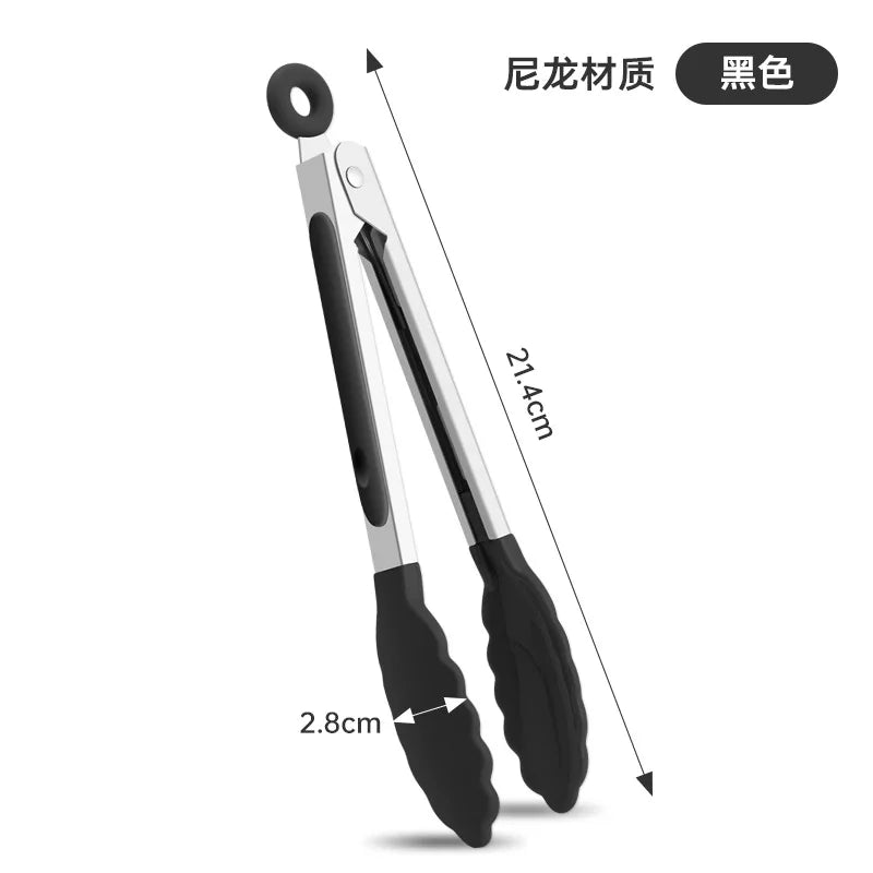 1Pc Silicone Food Tongs Stainless Steel Kitchen Tongs Silicone Non-Slip Cooking Clip Clamp Bbq Salad Tools Grill Kitchen Tools