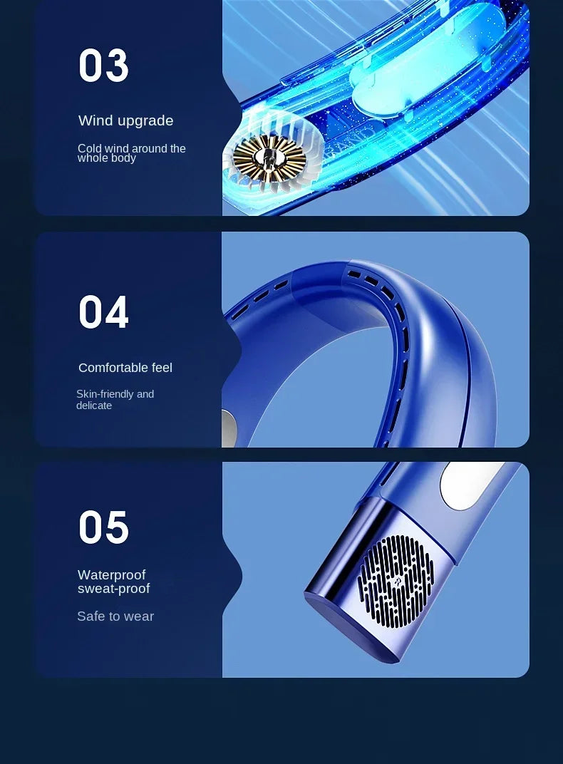 5 Speed Neck Fan Cooling Rechargeable Air Conditioning Fans Air Cooler 4000mAh Air Conditioner For Sports