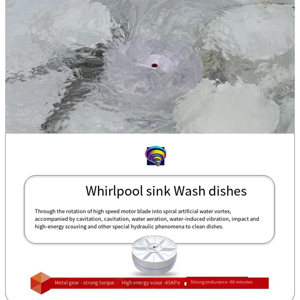 Mini Turbo Dishwasher Portable Ultrasonic Dish Washer USB Chargeable Vegetable Washing Machine Household Sink Dishwasher Device