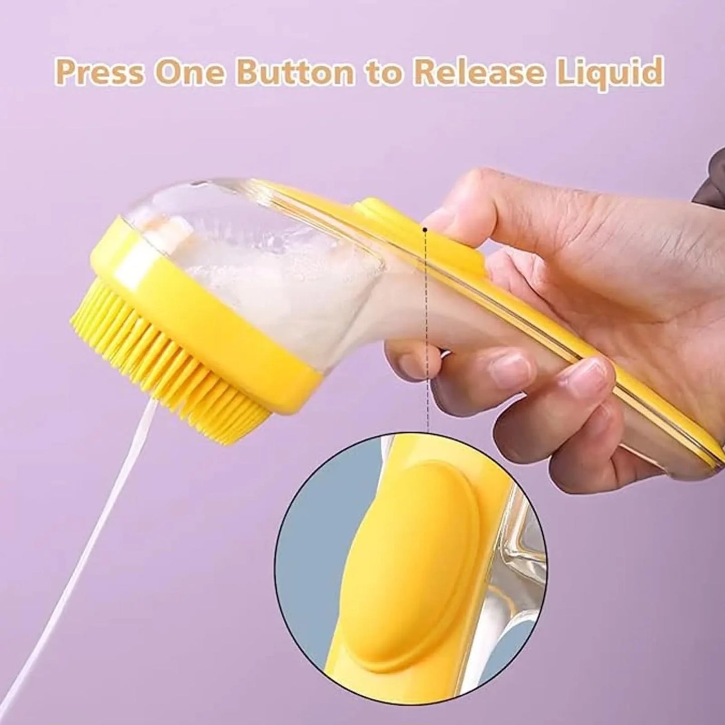 1pc Pet Bath Brush Soft Silicone Long Handle With Shampoo Dispenser Gentle Massage For Grooming And Cleaning Fur And Hair