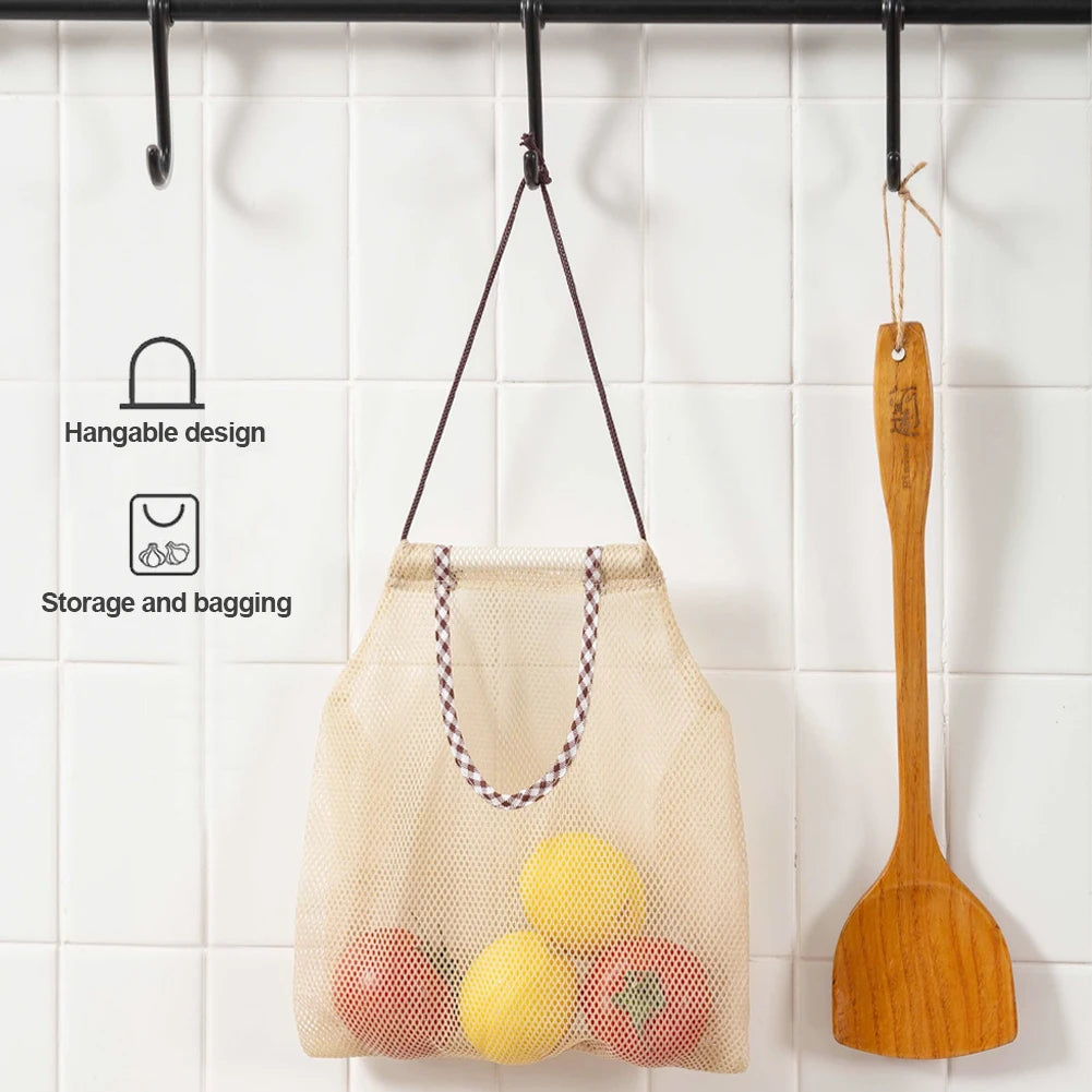 Reusable Kitchen Hanging Mesh Bag Home Fruit And Vegetable Storage Net Bag For Ginger Garlic Potatoes Onions Hollow Mesh Bag