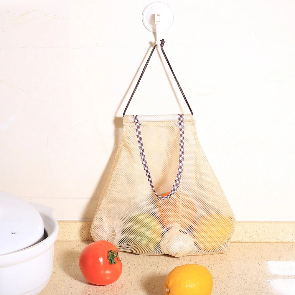 Reusable Kitchen Hanging Mesh Bag Home Fruit And Vegetable Storage Net Bag For Ginger Garlic Potatoes Onions Hollow Mesh Bag