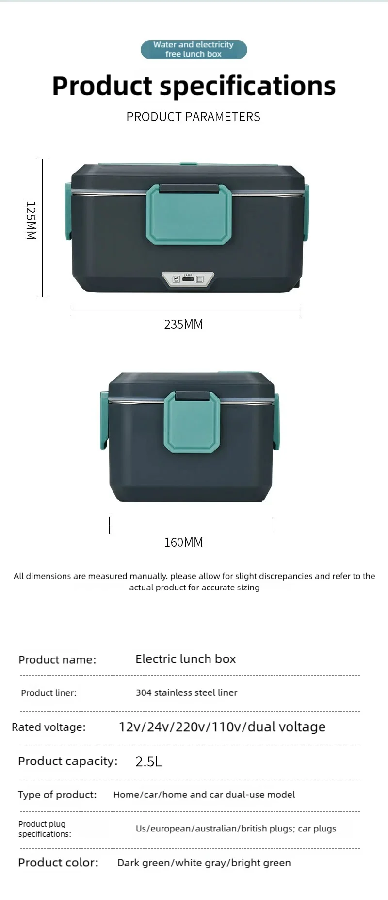 TINSOL New 3.5L Electric Lunch Box 90W Portable Food Heater Suitable for Car or Home Leak-proof Lunch Heating Microwave