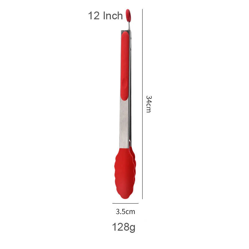 9 and 12 Inch Silicone Head Stainless Steel Bread and Salad Tongs Set Classic Novel Design for Everyday Dining for Restaurants