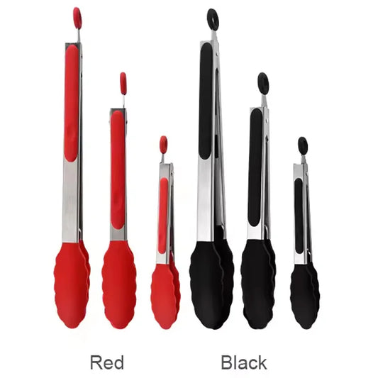 9 and 12 Inch Silicone Head Stainless Steel Bread and Salad Tongs Set Classic Novel Design for Everyday Dining for Restaurants