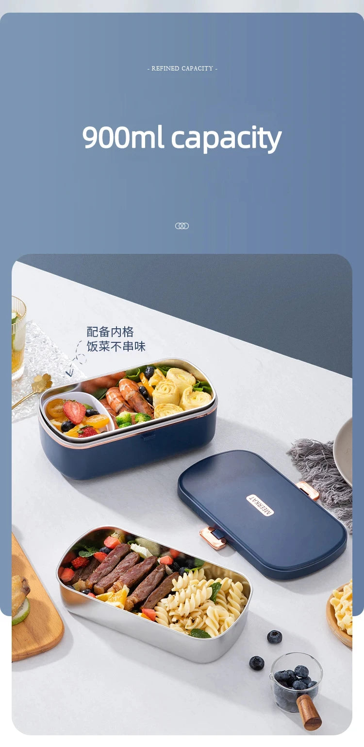220V Electric Lunch Box 900ml Portable Rice Cooker Water Free Heating Bento Box  Thermostatic Heating Food Warmer For Office