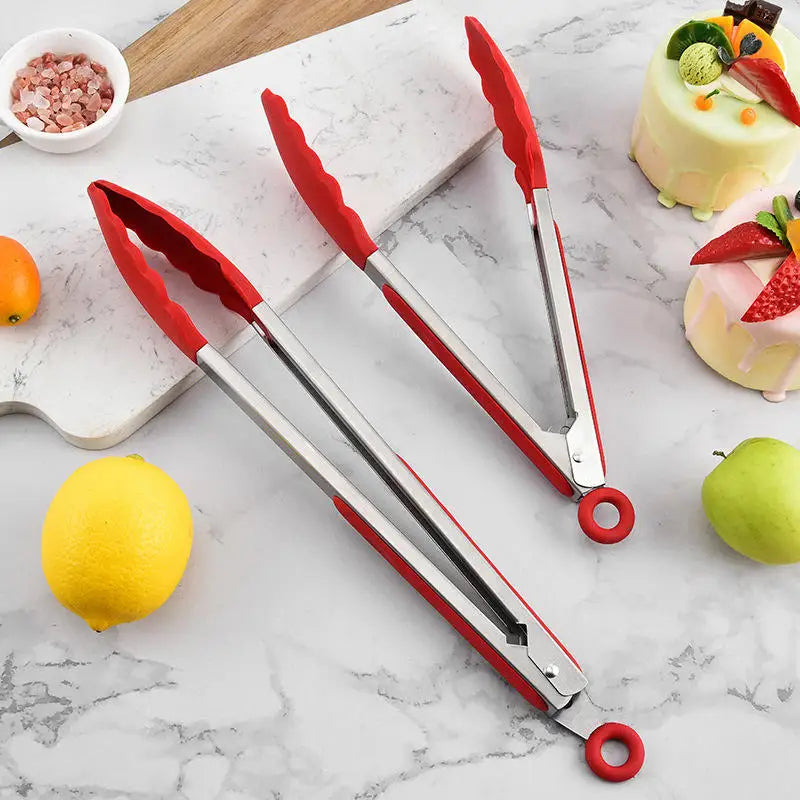 9 and 12 Inch Silicone Head Stainless Steel Bread and Salad Tongs Set Classic Novel Design for Everyday Dining for Restaurants