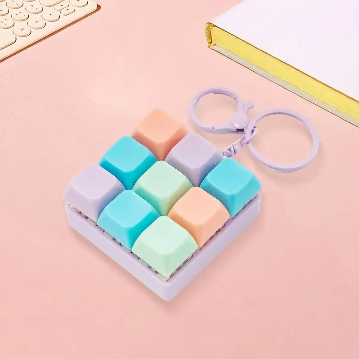 Clicky 9-Key Keyboard Keychain Pastel Fidget Key Ring Mechanical Switch Bag Charm for Gamers Office Desk Anxiety Relief Gift