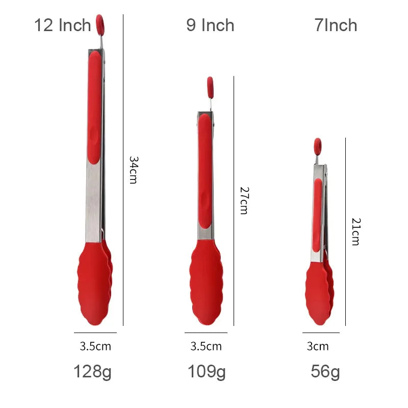 9 and 12 Inch Silicone Head Stainless Steel Bread and Salad Tongs Set Classic Novel Design for Everyday Dining for Restaurants