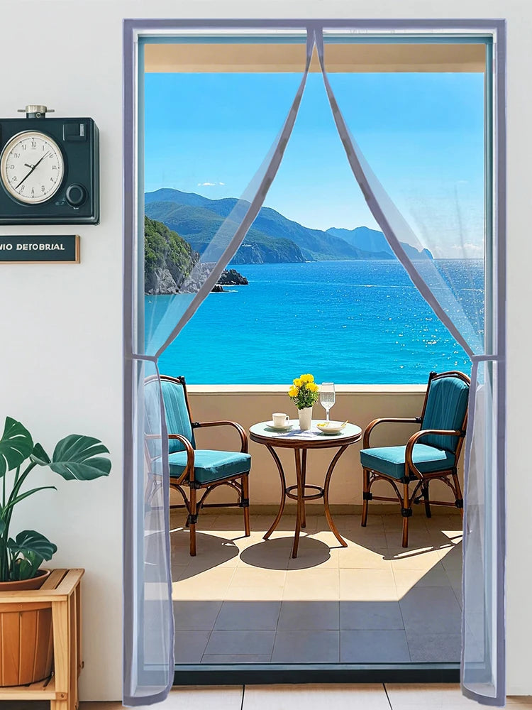 Magnetic Mosquito Net Door Screen Customized Size Grey Invisible Mesh Summer Insect Proof Automatic Closing Curtain