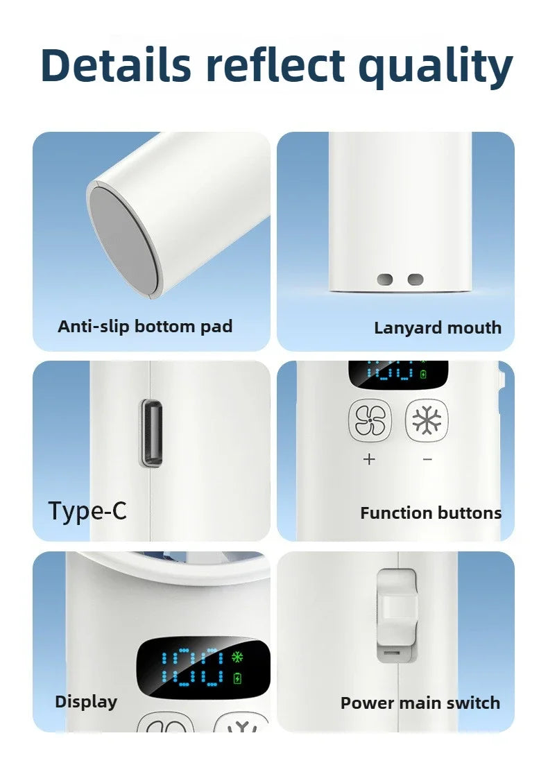 5200mah Ice Compress Fan High-speed Cooling Handheld USB Rechargeable Portable LED Digital Display For Travel Outdoor
