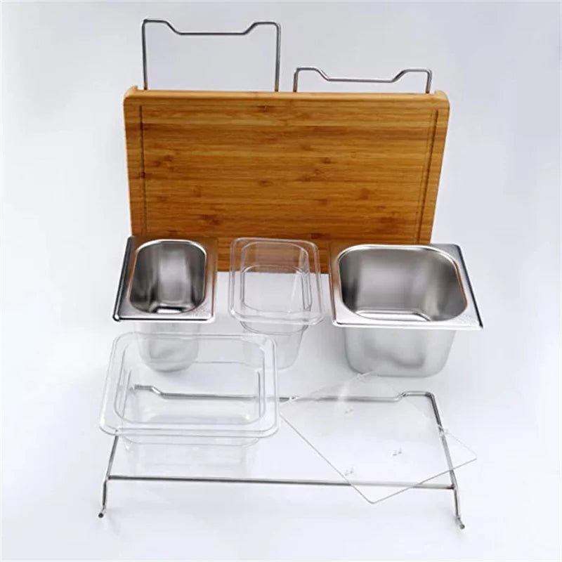 2025 Expandable Bamboo Cutting Board Set with Trays and Box for Kitchen Juice Trough Cutting Board Tools Storing Chopped Food