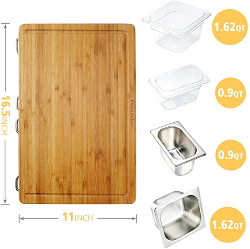 2025 Expandable Bamboo Cutting Board Set with Trays and Box for Kitchen Juice Trough Cutting Board Tools Storing Chopped Food