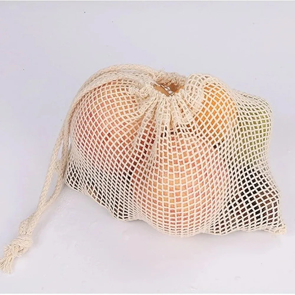 Reusable Cotton Mesh Bag Large Eco-friendly Mesh Shopping Bag Fruit and Vegetable Storage Light Weight Bundle Pocket Kitchen