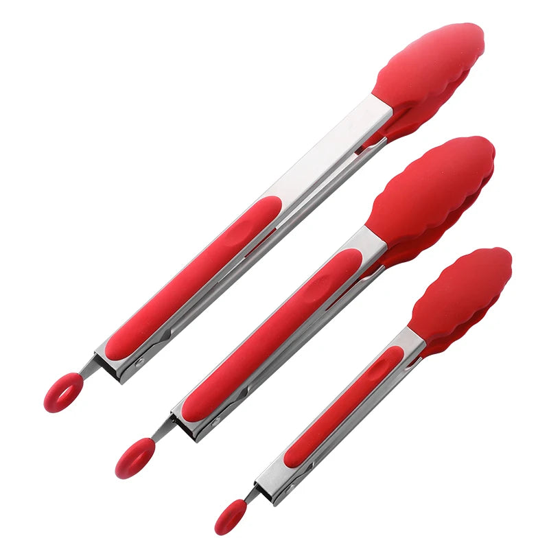 9 and 12 Inch Silicone Head Stainless Steel Bread and Salad Tongs Set Classic Novel Design for Everyday Dining for Restaurants