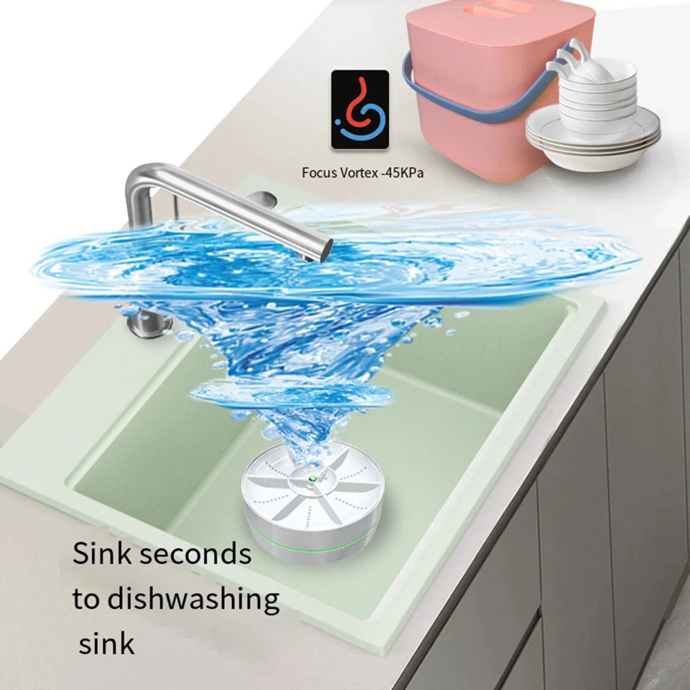 Mini Turbo Dishwasher Portable Ultrasonic Dish Washer USB Chargeable Vegetable Washing Machine Household Sink Dishwasher Device