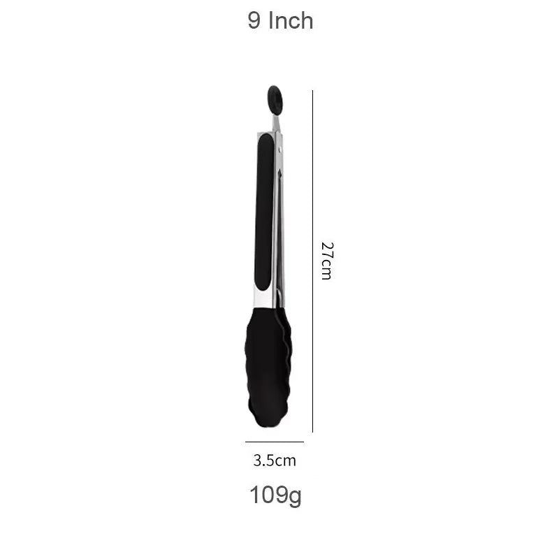 9 and 12 Inch Silicone Head Stainless Steel Bread and Salad Tongs Set Classic Novel Design for Everyday Dining for Restaurants