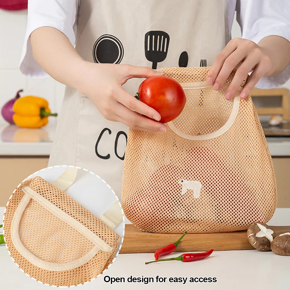Reusable Kitchen Hanging Mesh Bag Home Fruit And Vegetable Storage Net Bag For Ginger Garlic Potatoes Onions Hollow Mesh Bag