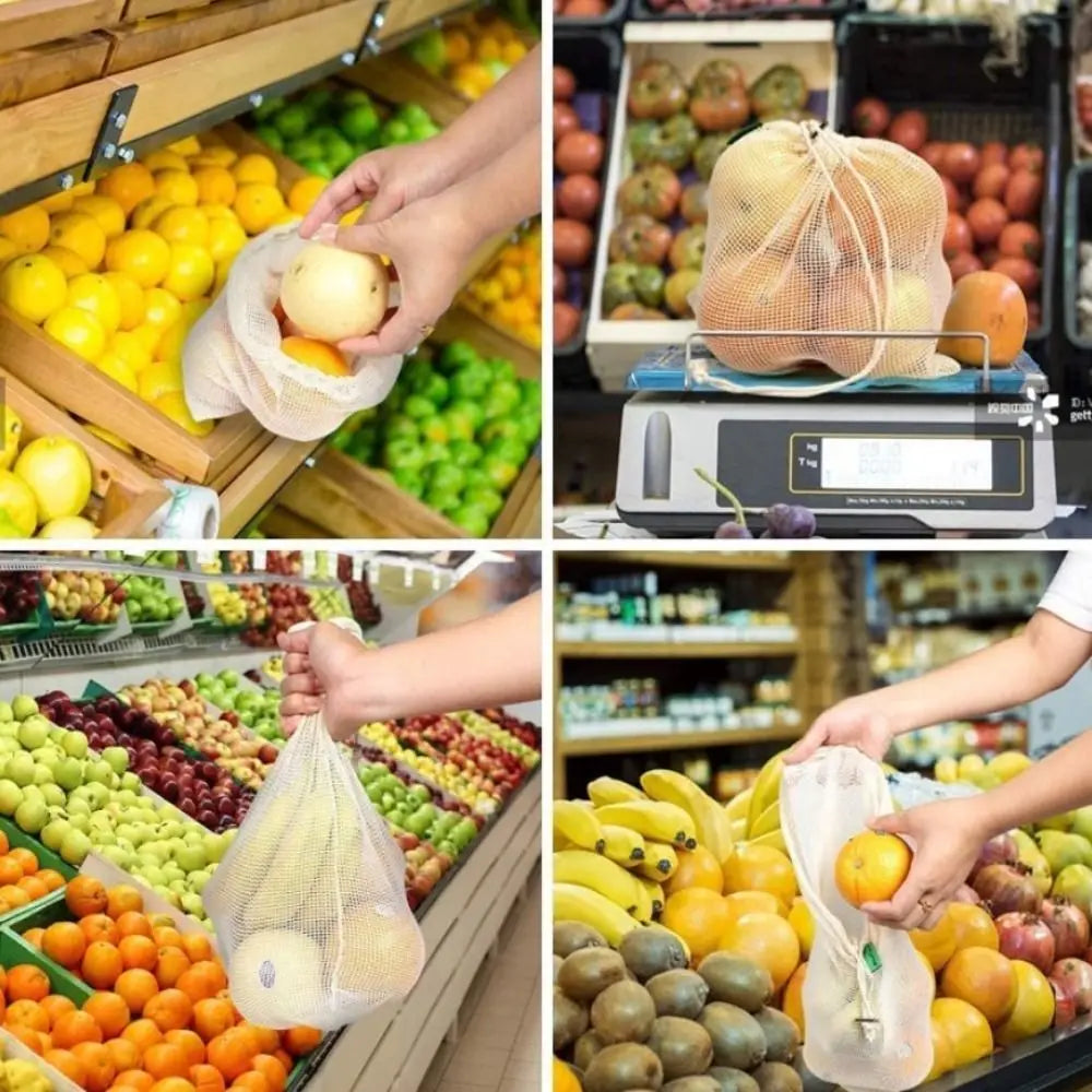 Reusable Cotton Mesh Bag Large Eco-friendly Mesh Shopping Bag Fruit and Vegetable Storage Light Weight Bundle Pocket Kitchen
