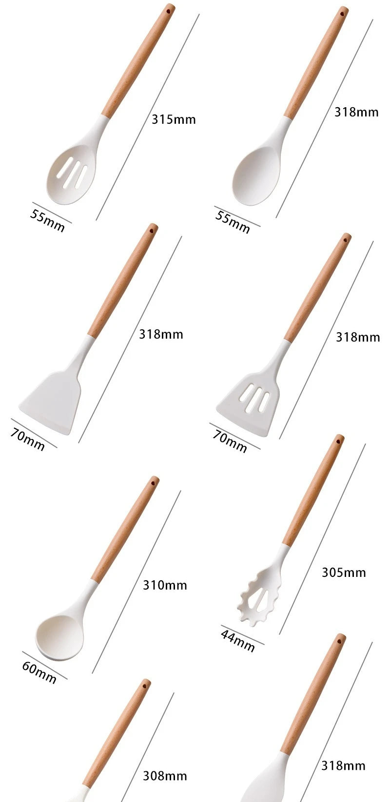 12Pcs Silicone Kitchen Utensils Set Heat Resistant Wooden Handle Non-Stick Cookware Tools Spatula Ladle Whisk Tongs for Cooking