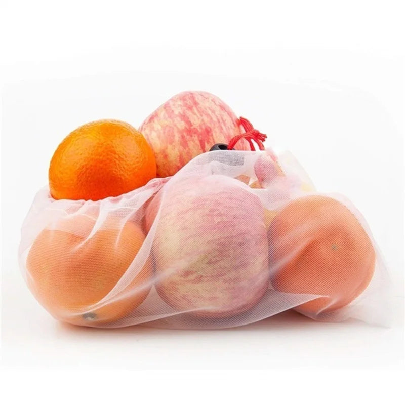 5pcs Fruit Vegetable Storage Bags Washable Reusable Net Mesh Bags Kitchen Food Organizer Toys Grocery Storage Packaging Bag