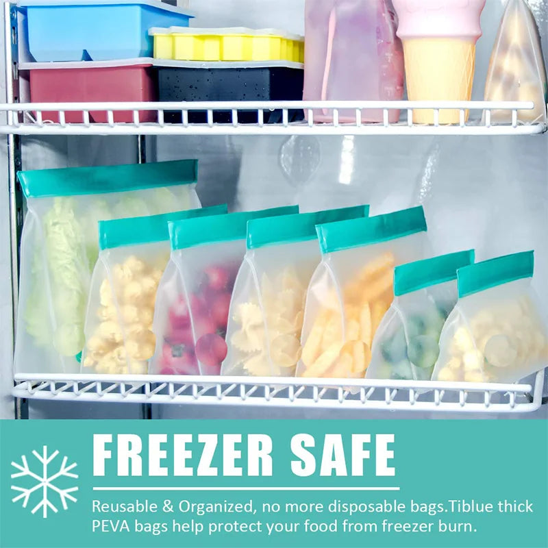 Reusable Silicone Food Bag Freezer Stand Up Fresh-keeping Bag Food Fruit Storage Bag Kitchen Leakproof Fresh Shut Bags BPA Free