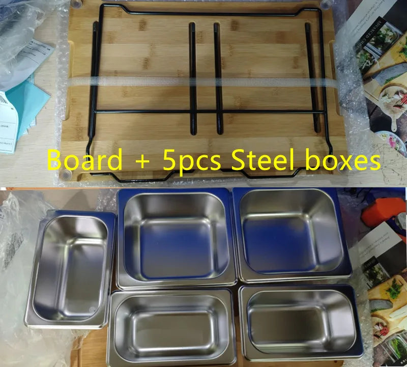 2025 Expandable Bamboo Cutting Board Set with Trays and Box for Kitchen Juice Trough Cutting Board Tools Storing Chopped Food