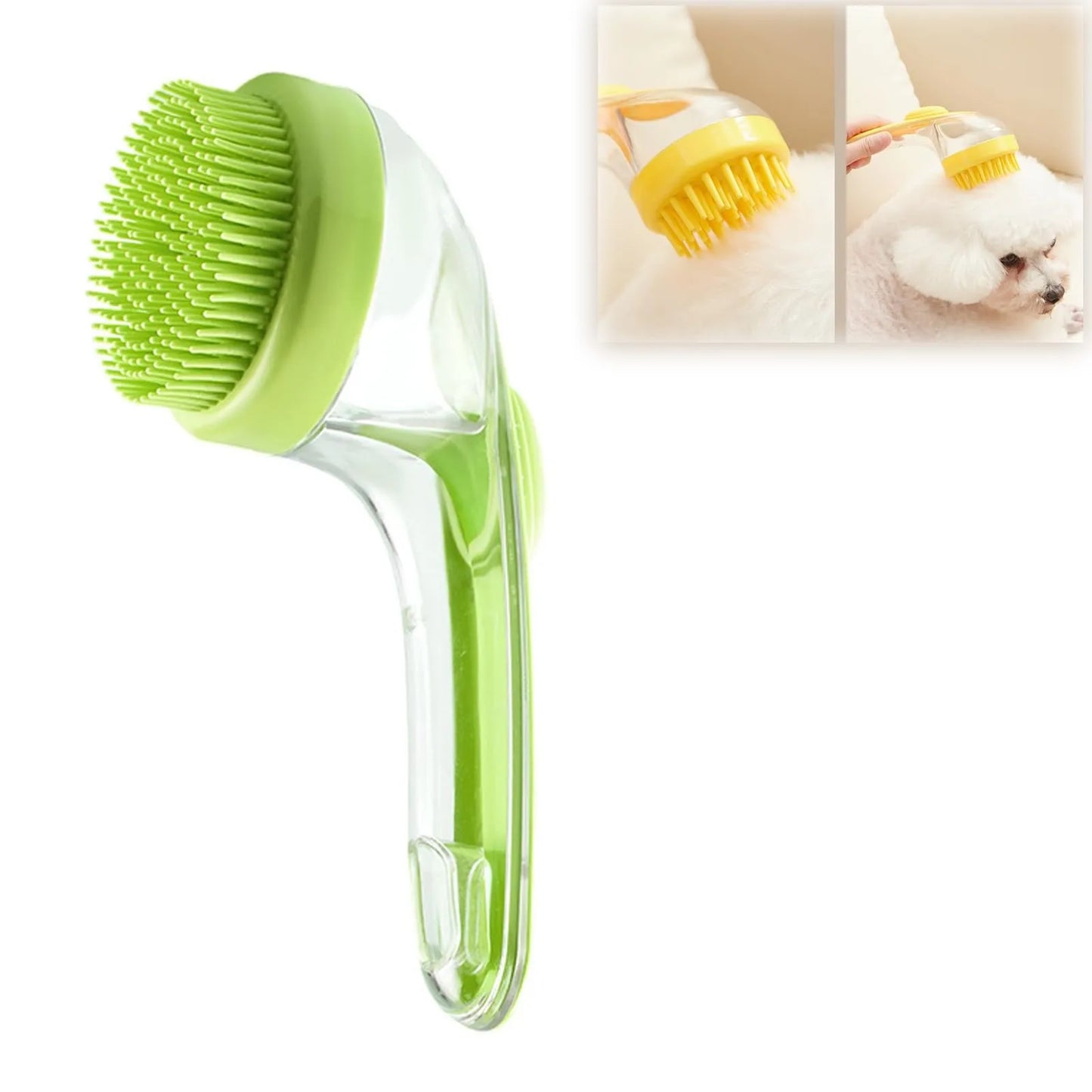1pc Pet Bath Brush Soft Silicone Long Handle With Shampoo Dispenser Gentle Massage For Grooming And Cleaning Fur And Hair