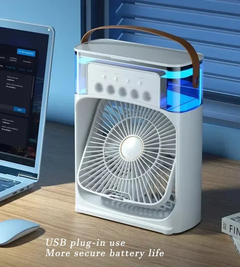 Lenovo Air Conditioner Ice Fan Mini USB Portable Air Cooler Humidifier Water Mist Spray LED Night Light Desktop Cooling Fan