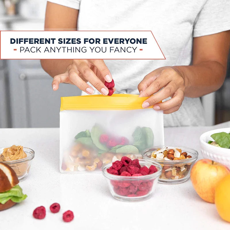 Reusable Silicone Food Bag Freezer Stand Up Fresh-keeping Bag Food Fruit Storage Bag Kitchen Leakproof Fresh Shut Bags BPA Free
