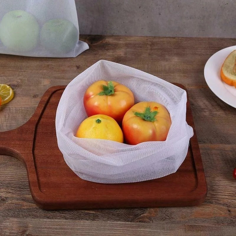 5pcs Fruit Vegetable Storage Bags Washable Reusable Net Mesh Bags Kitchen Food Organizer Toys Grocery Storage Packaging Bag