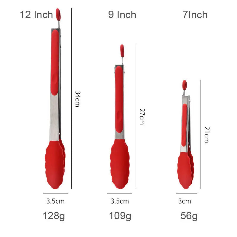 9 and 12 Inch Silicone Head Stainless Steel Bread and Salad Tongs Set Classic Novel Design for Everyday Dining for Restaurants