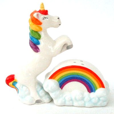 Salero y pimentero unicornio rainbow por mayor - Bazar Mayorista