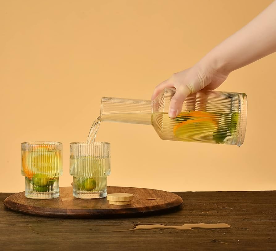 Jarra de vidrio con 6 vasos por mayor - Bazar Mayorista
