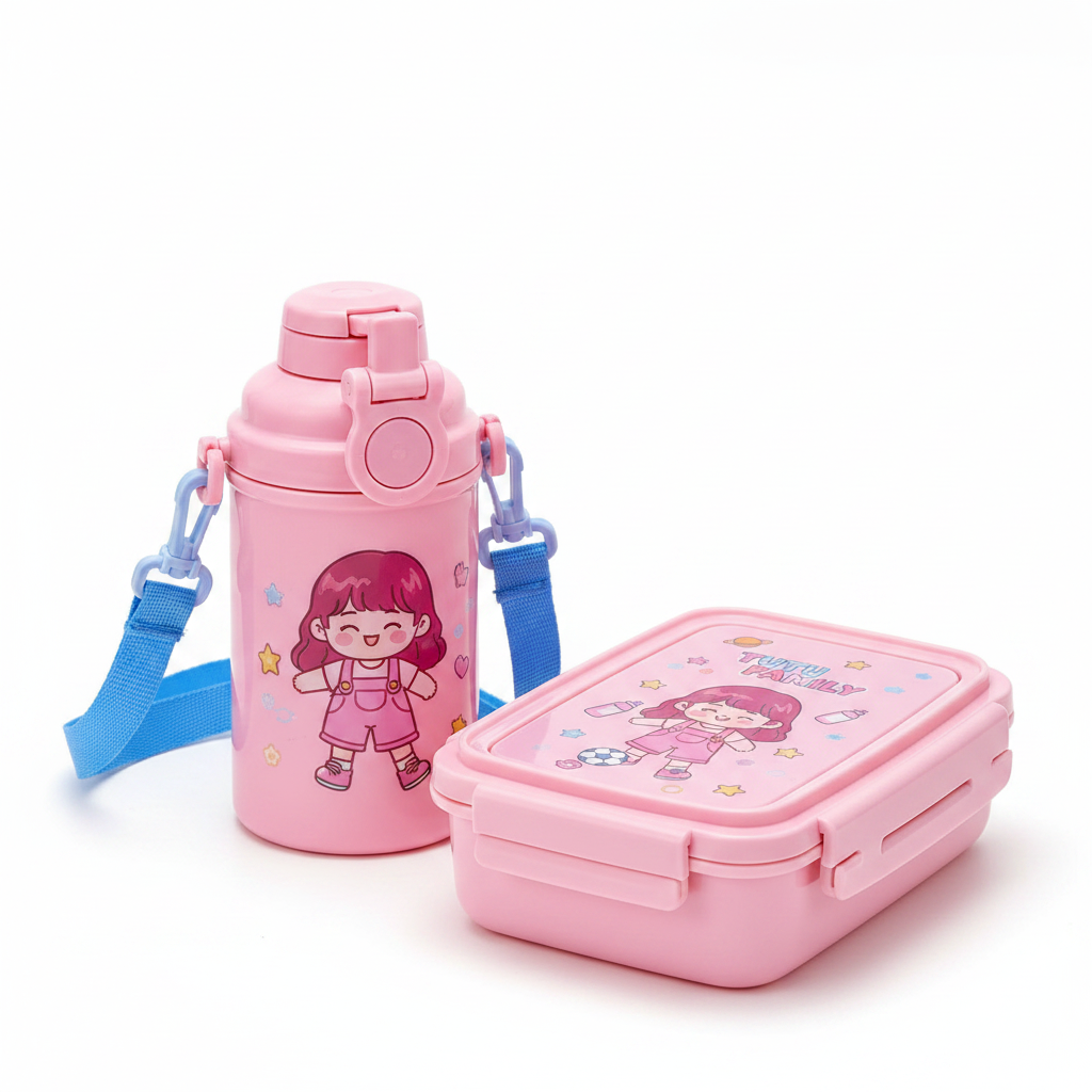 Set vianda y botella rosa